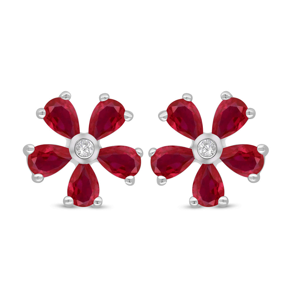 Sterling Silver 925 Earring Rhodium Plated Embedded With Ruby Corundum