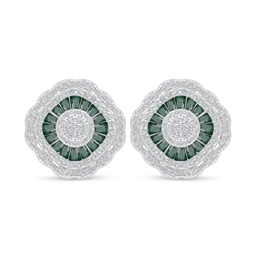 اقراط من الفضة الخالصة عيار 925 مطلية روديوم مرصعة زركون زمردي و فص ابيض