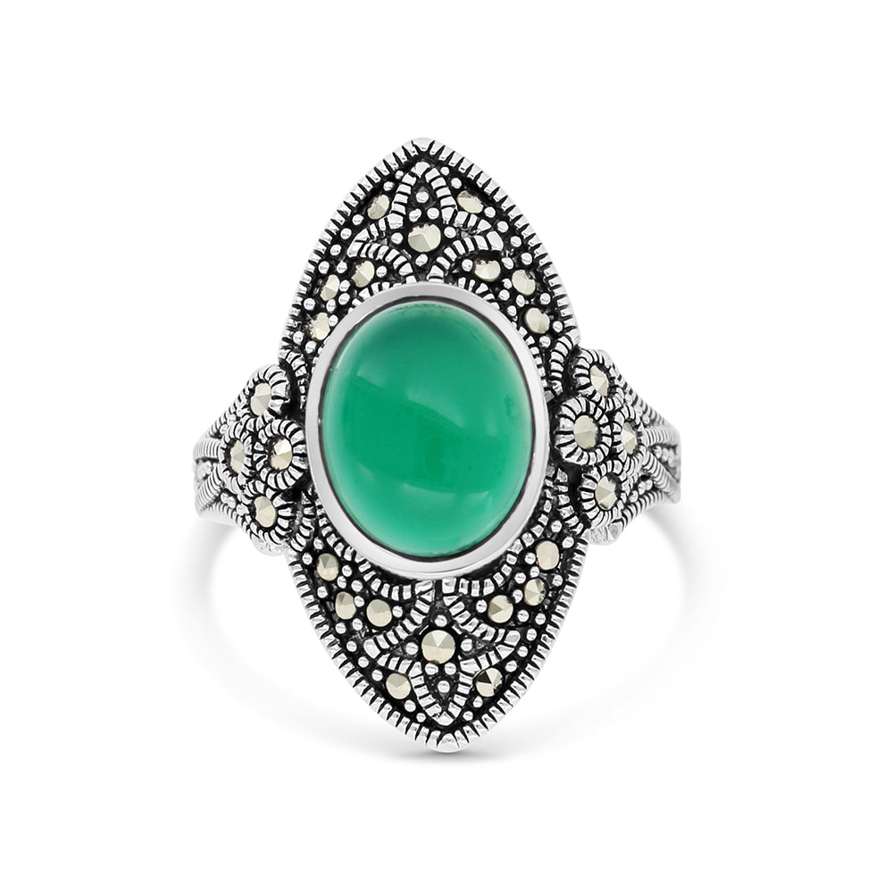 خاتم من الفضة الخالصة عيار 925 مرصع احجار عقيق جاد اخضر طبيعي و ماركسايت