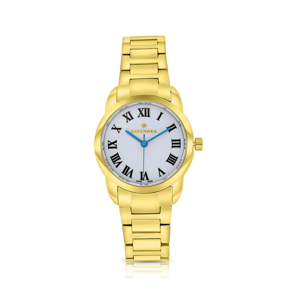 ساعة ستانلس ستيل عيار 316 بلون الذهبي ارقام سوداء SILVER DIAL