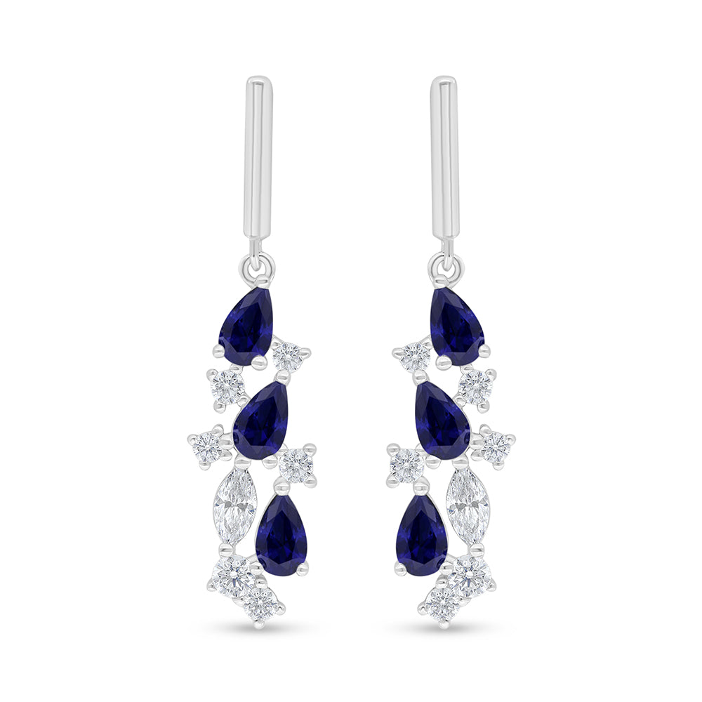 Sterling Silver 925 Earring Rhodium Plated Embedded With Sapphire Corundum And White Zircon