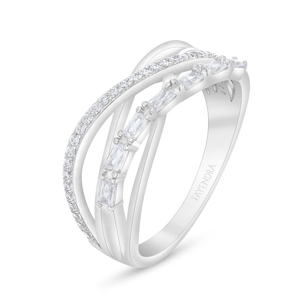 خاتم من الفضة الخالصة عيار 925 مطلي روديوم مرصع فص ابيض