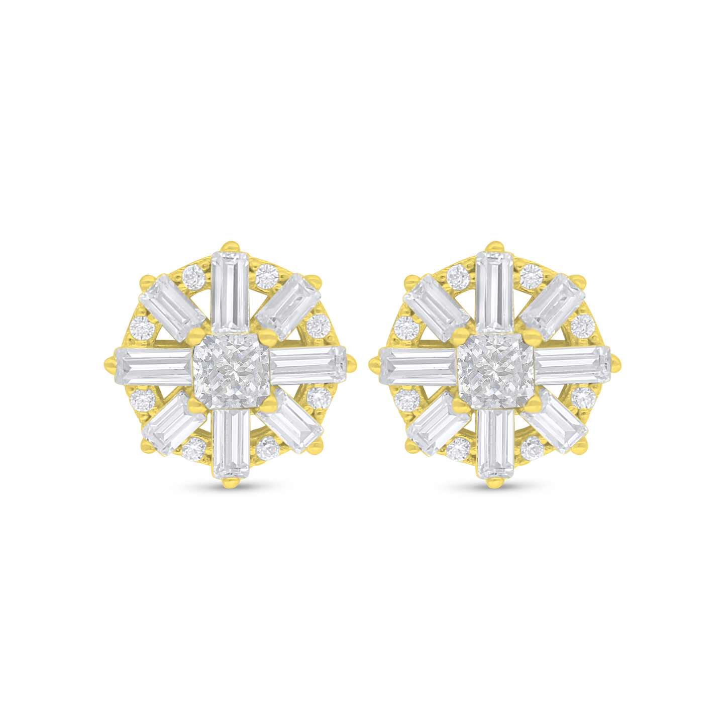 اقراط من الفضة الخالصة عيار 925 مطلي ذهبي مرصع زركون الكناري الالماسي و فص ابيض