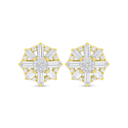 Sterling Silver 925 Earring Golden Plated Embedded With Yellow Diamond And White Zircon