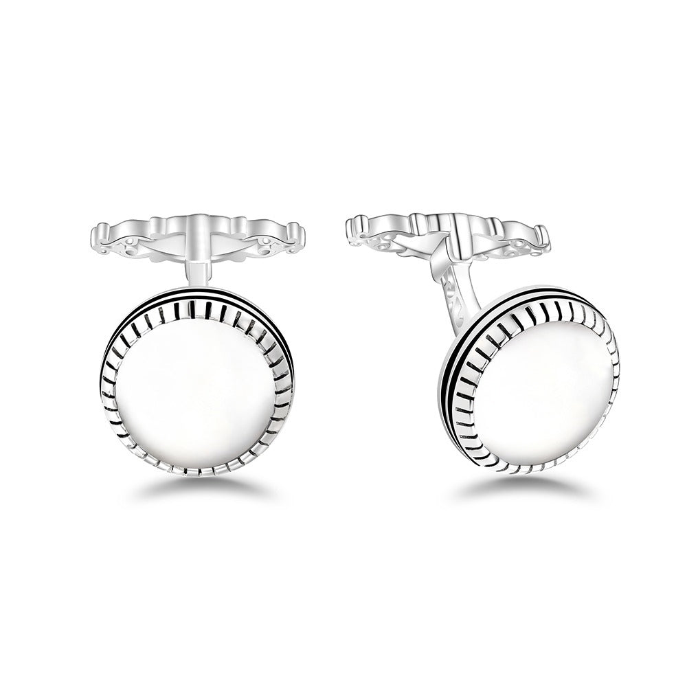 كبك من الفضة الخالصة عيار 925 مطلي روديوم مرصع احجار صدف ابيض