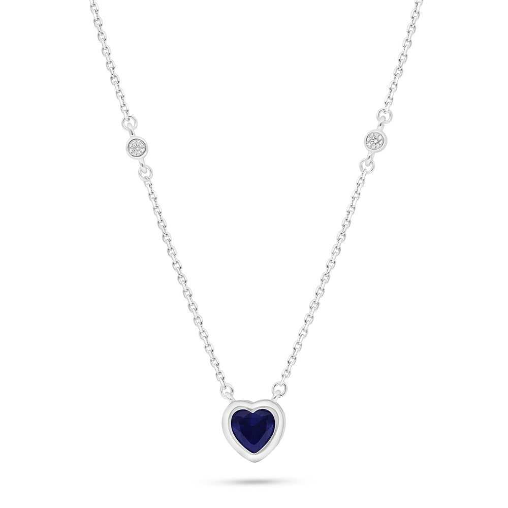 Sterling Silver 925 Necklace Rhodium Plated Embedded With Sapphire Corundum And White Zircon