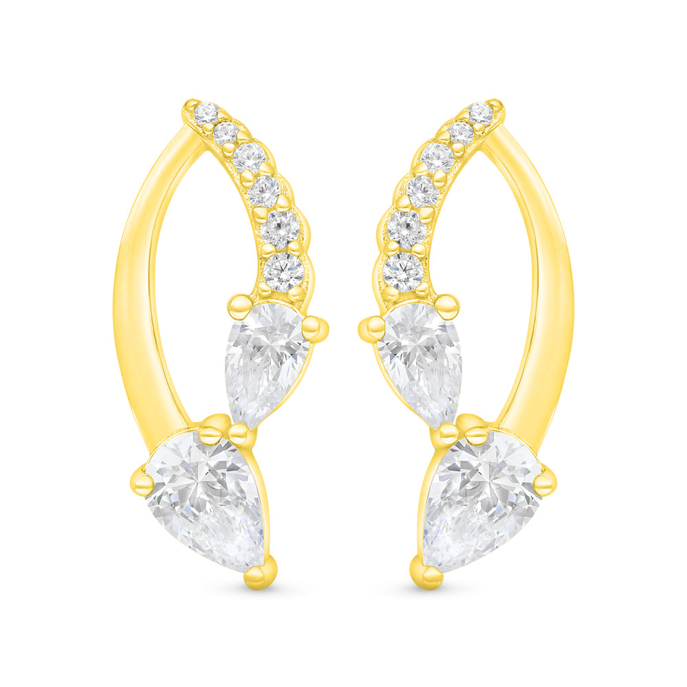 Sterling Silver 925 Earring Gold Plated Embedded With White Zircon