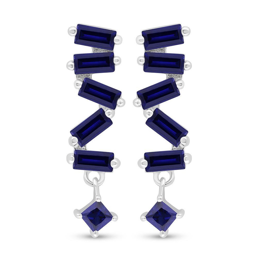 Sterling Silver 925 Earring Rhodium Plated Embedded With Sapphire Corundum