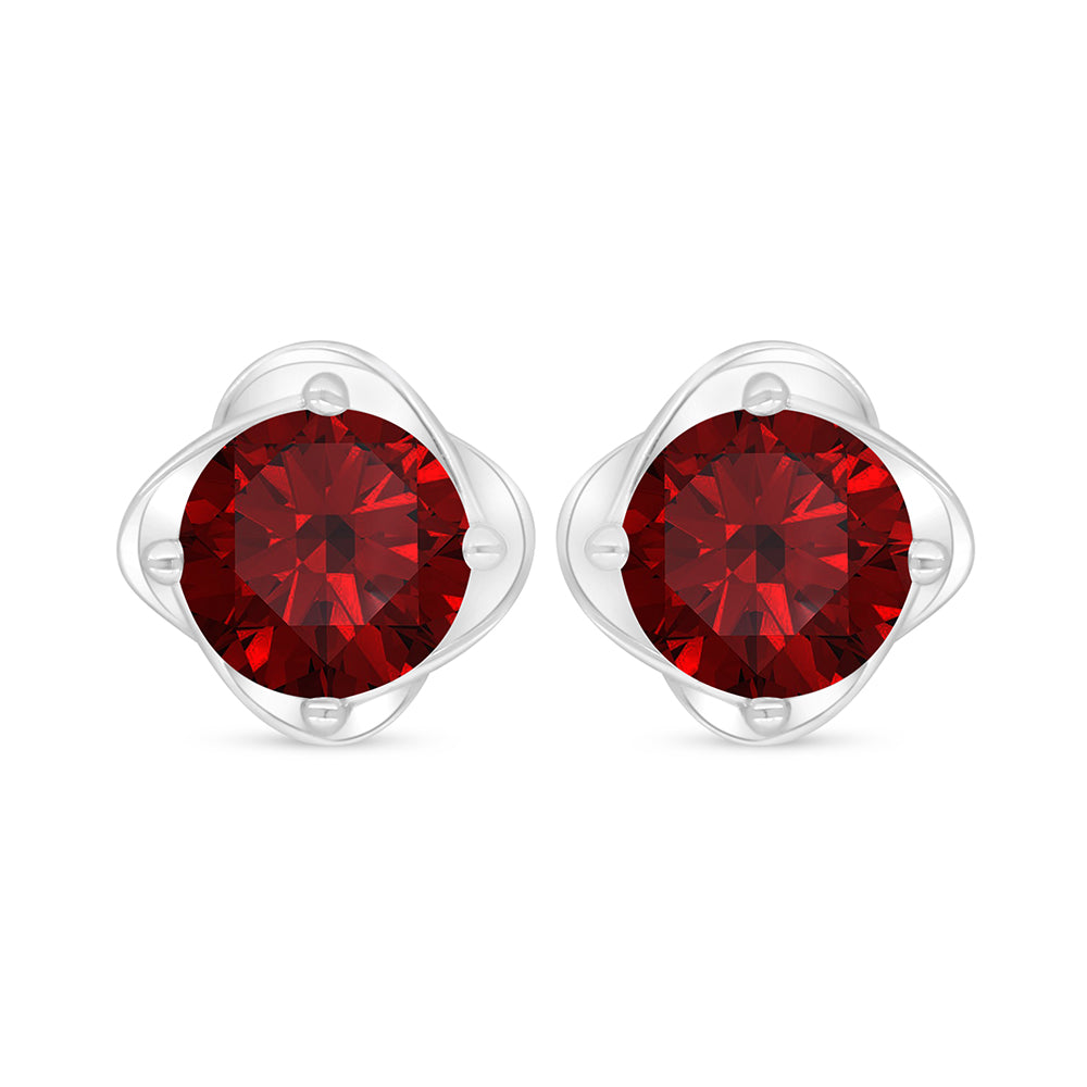 Sterling Silver 925 Earring Rhodium Plated Embedded With Ruby Corundum