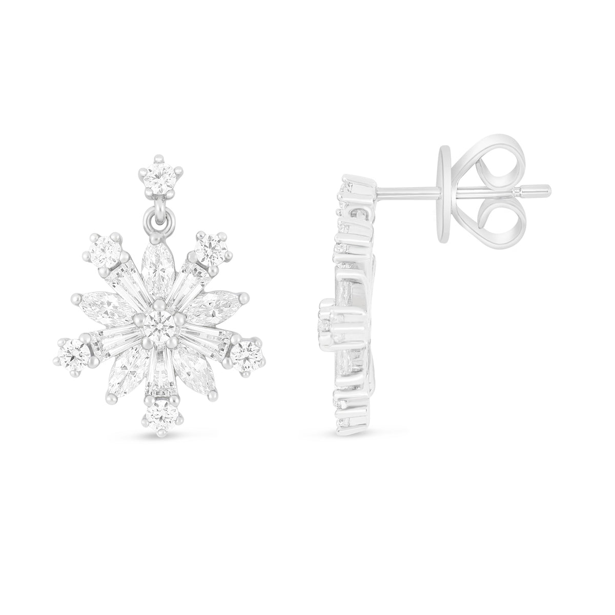 Sterling Silver 925 Earring Rhodium Plated Embedded With White Zircon