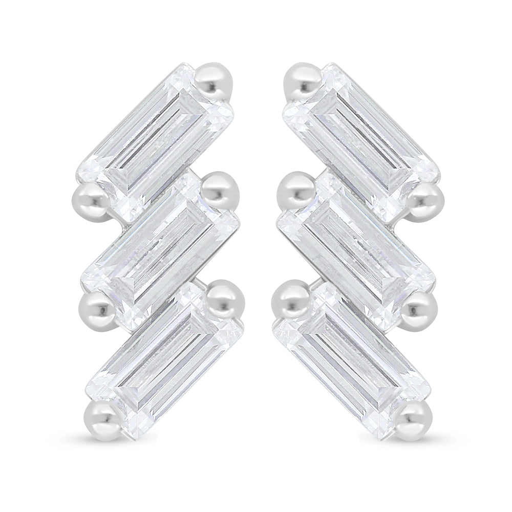 Sterling Silver 925 Earring Rhodium Plated Embedded With White Zircon
