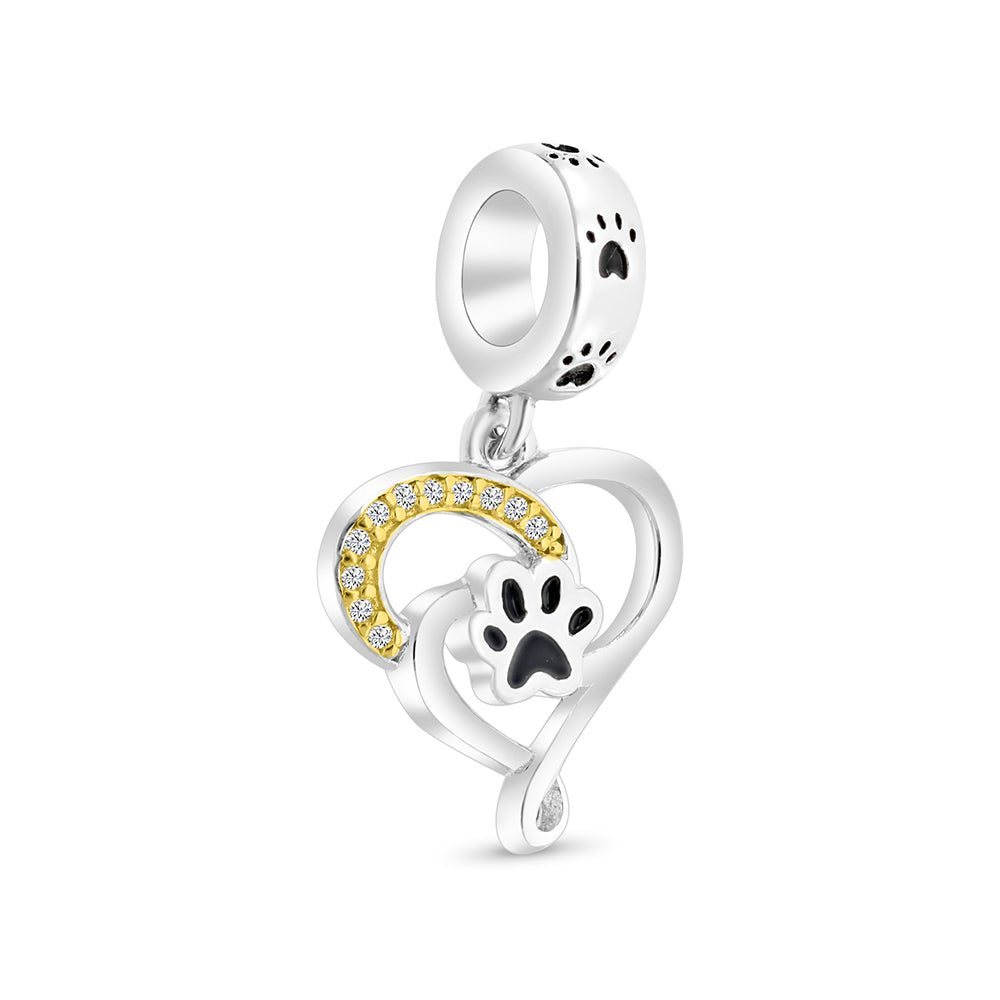 Sterling Silver 925 Pendant Rhodium And Gold Plated Embedded With White CZ