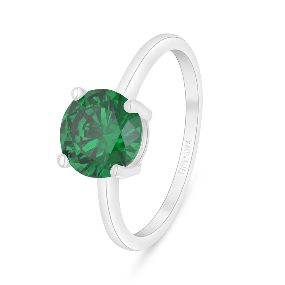Sterling Silver 925 Ring Rhodium Plated Embedded With Emerald Zircon And White Zircon