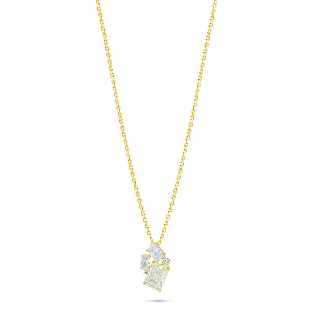 Sterling Silver 925 Necklace Golden Plated Embedded With Diamond Zircon And White Zircon