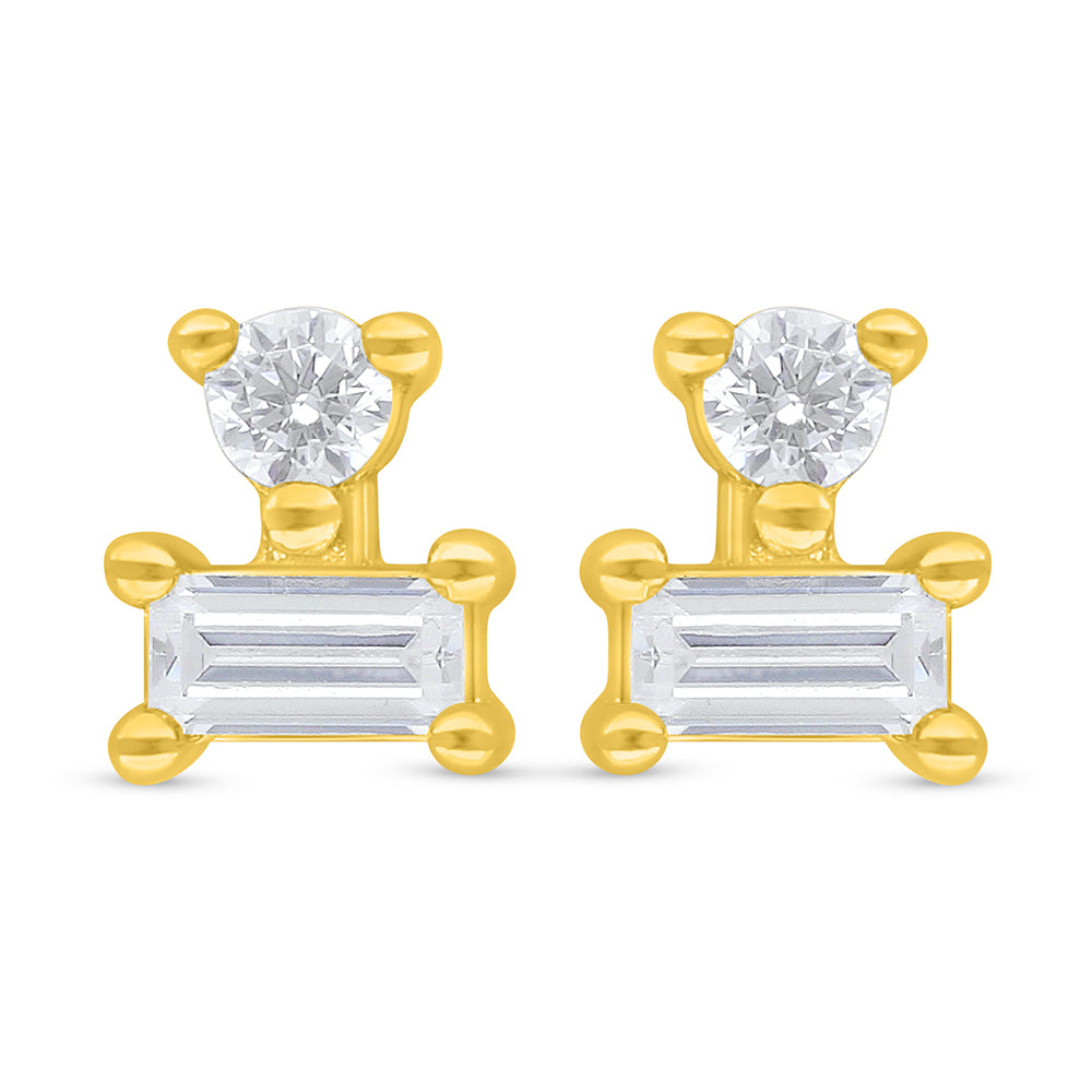 Sterling Silver 925 Earring Golden Plated Embedded With White Zircon