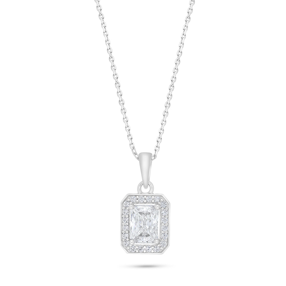 Sterling Silver 925 Necklace Rhodium Plated Embedded With White Zircon
