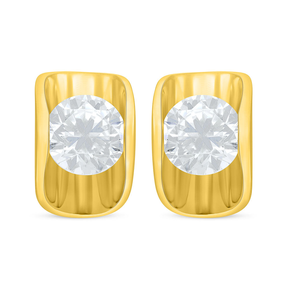 Sterling Silver 925 Earring Golden Plated Embedded With Yellow Diamond