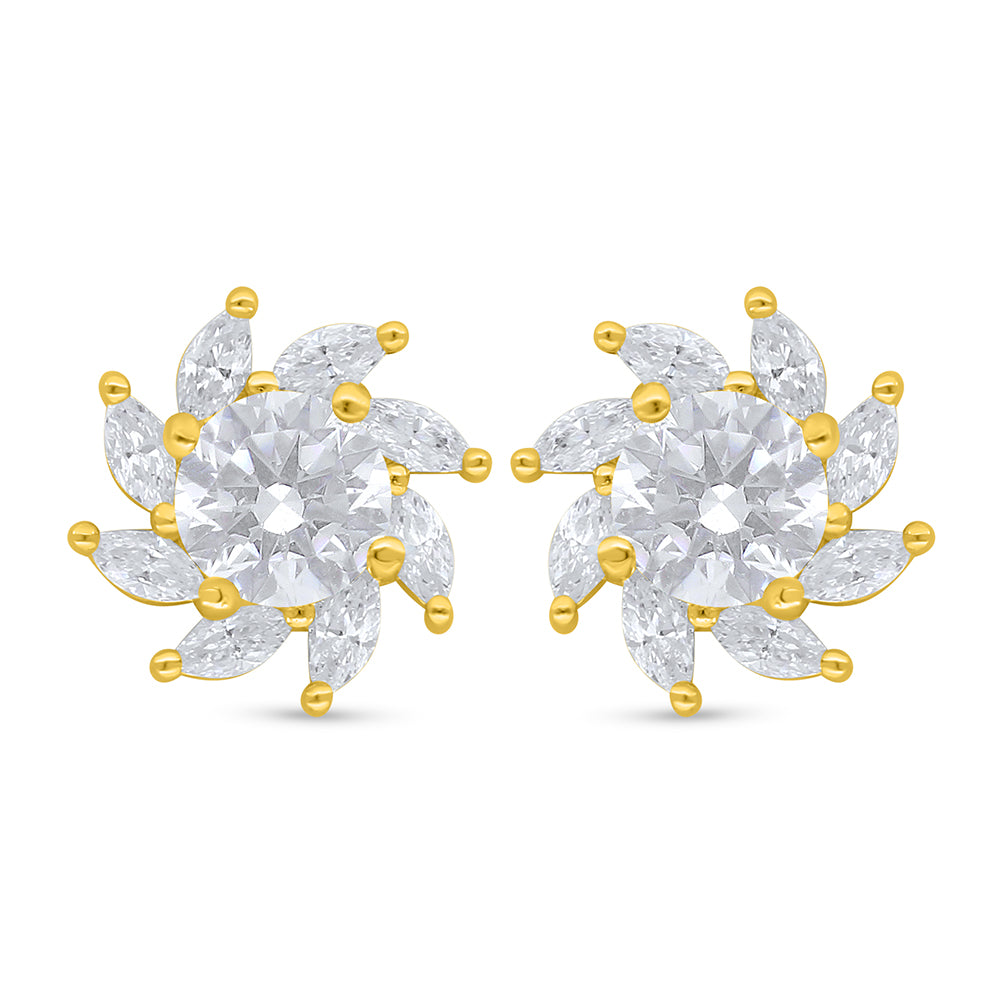 Sterling Silver 925 Earring Golden Plated Embedded With White Zircon