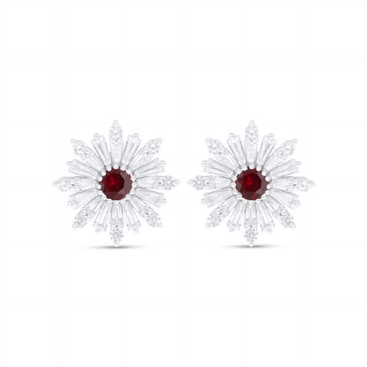 اقراط من الفضة الخالصة عيار 925 مطلي روديوم مرصع ياقوت كروندوم و فص ابيض