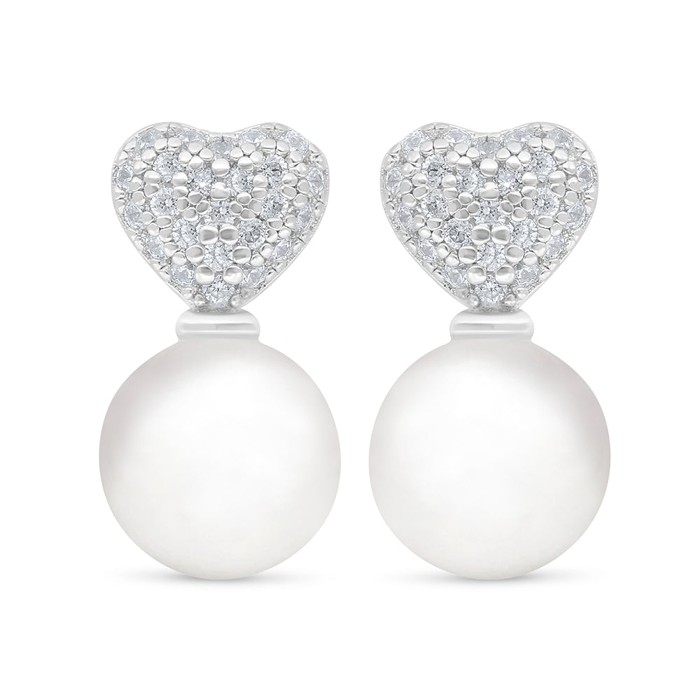 اقراط من الفضة الخالصة عيار 925 مطلية روديوم مرصعة لولو ابيض طبيعي و فص ابيض