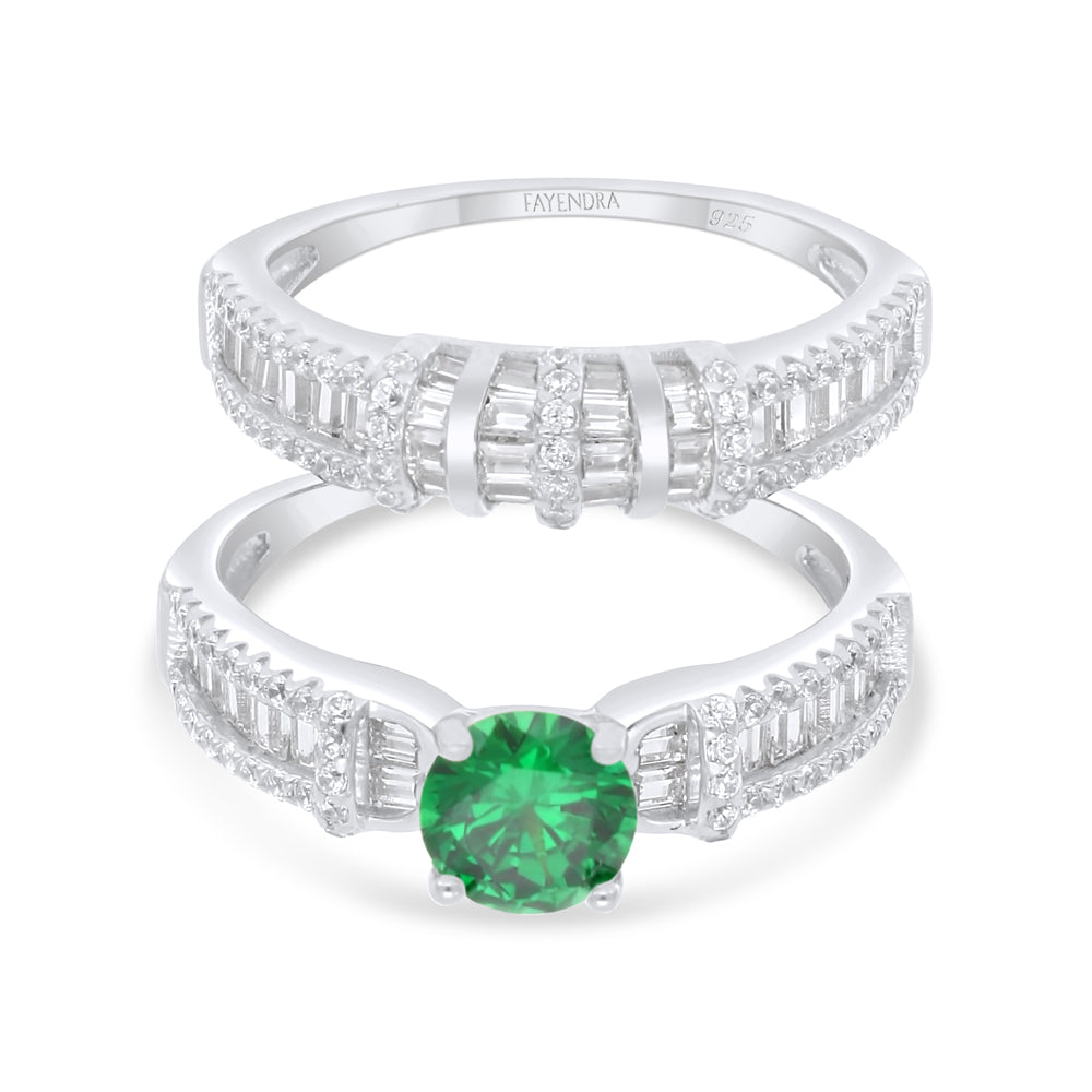 خاتم تونيز من الفضة الخالصة عيار 925 مطلي روديوم مرصع زركون زمردي و فص ابيض