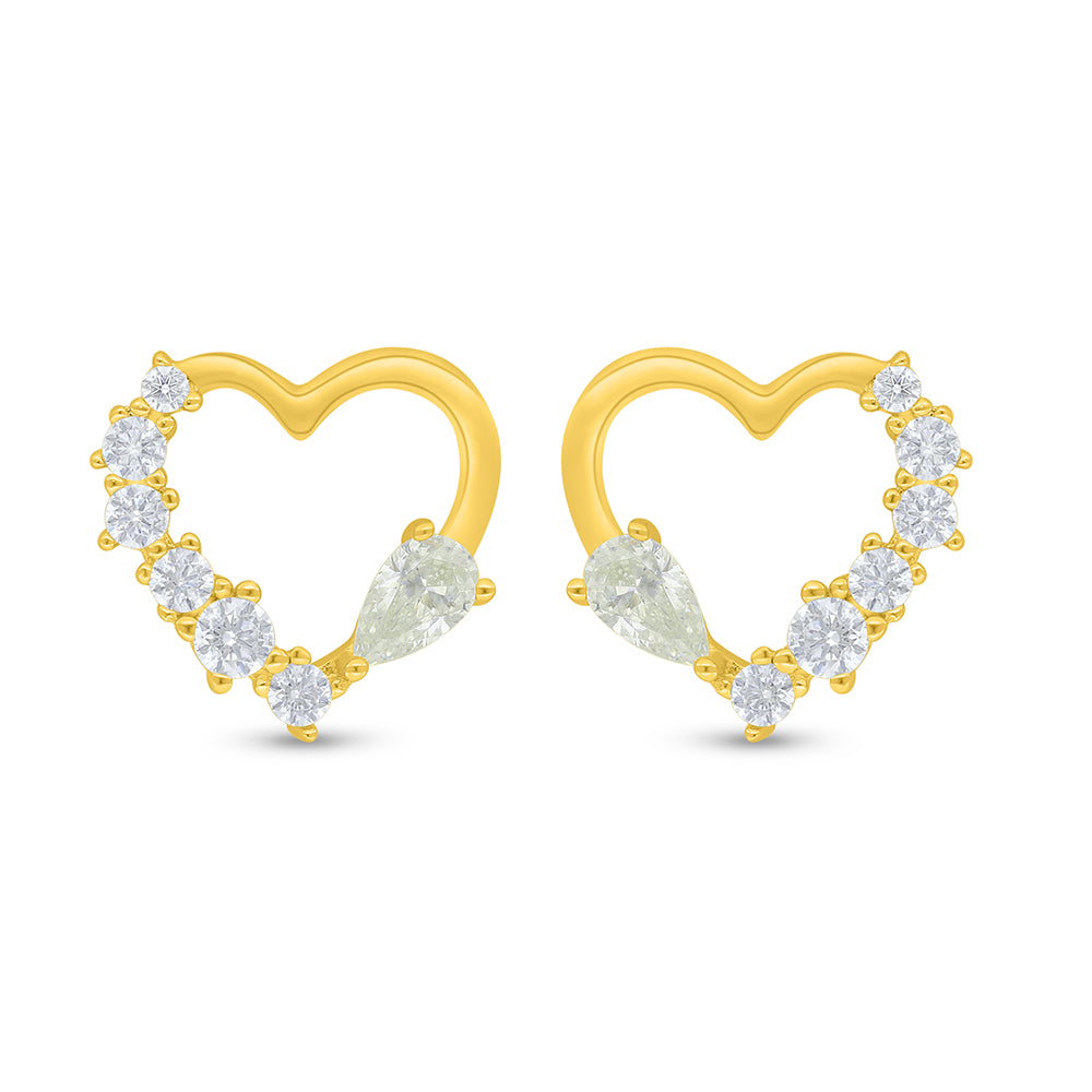 Sterling Silver 925 Earring Golden Plated Embedded With Diamond Zircon And White Zircon