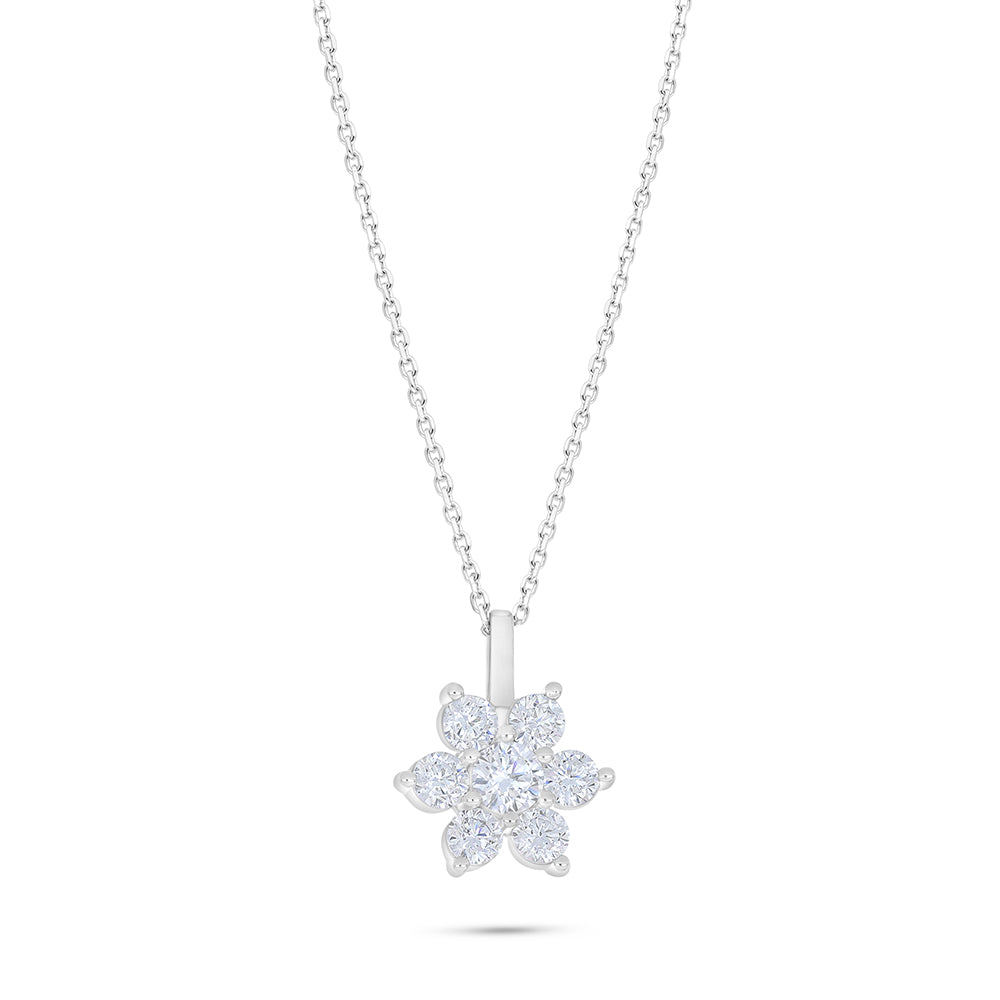 Sterling Silver 925 Necklace Rhodium Plated Embedded With White Zircon