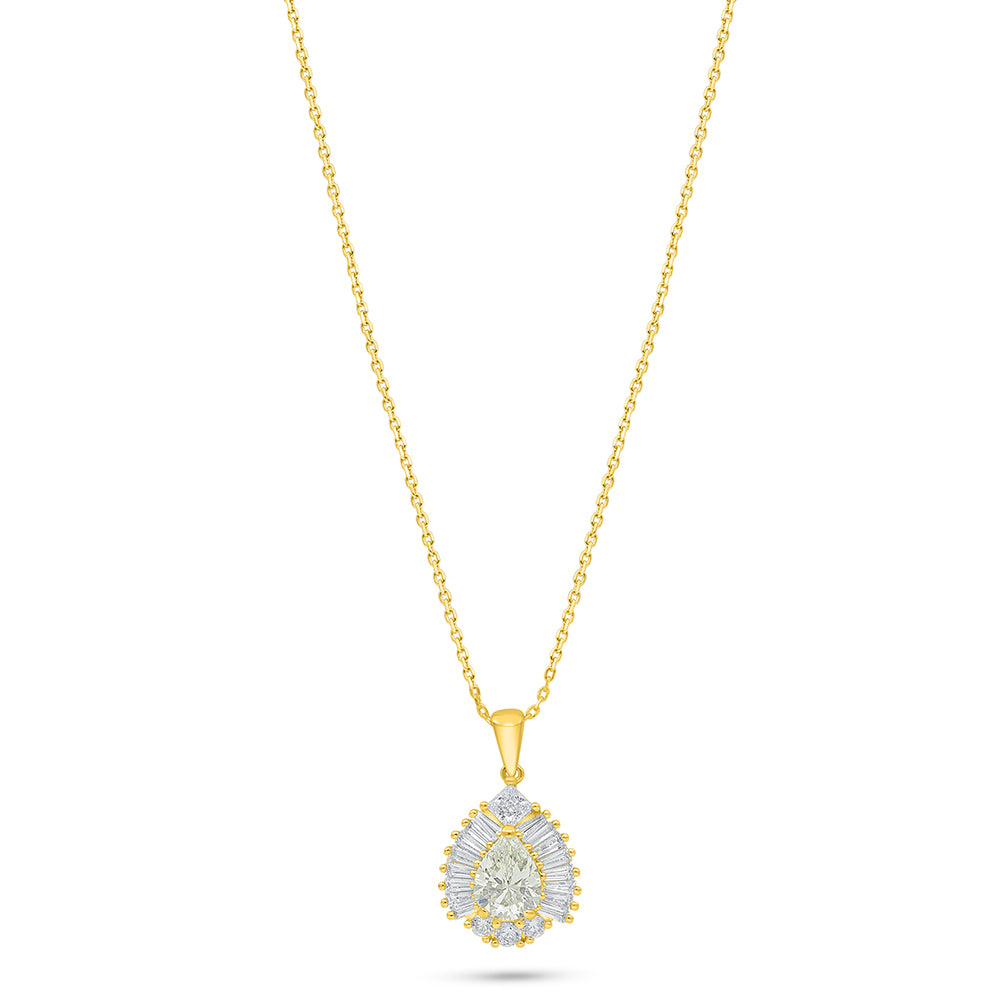 Sterling Silver 925 Necklace Golden Plated Embedded With Diamond Zircon And White Zircon