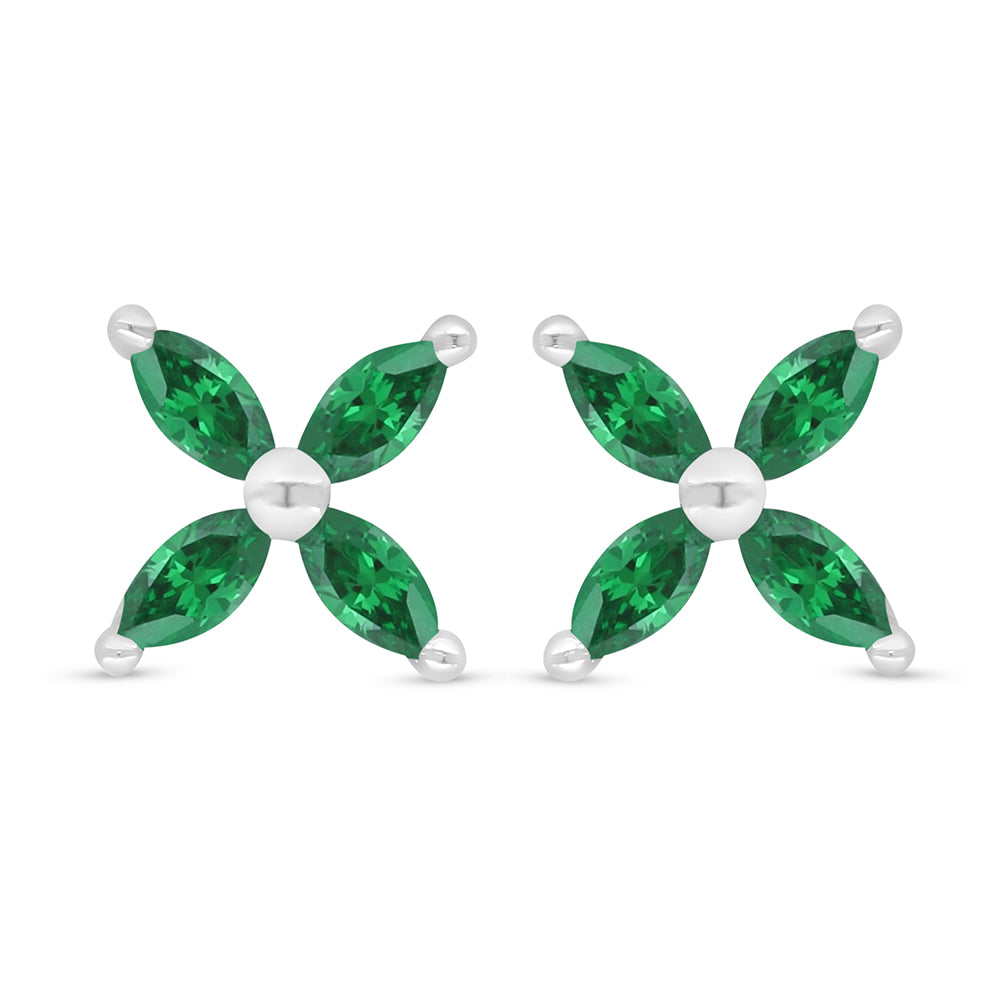 Sterling Silver 925 Earring Rhodium Plated Embedded With Emerald Zircon