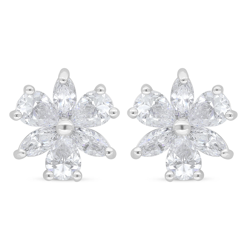 Sterling Silver 925 Earring Rhodium Plated Embedded With White Zircon