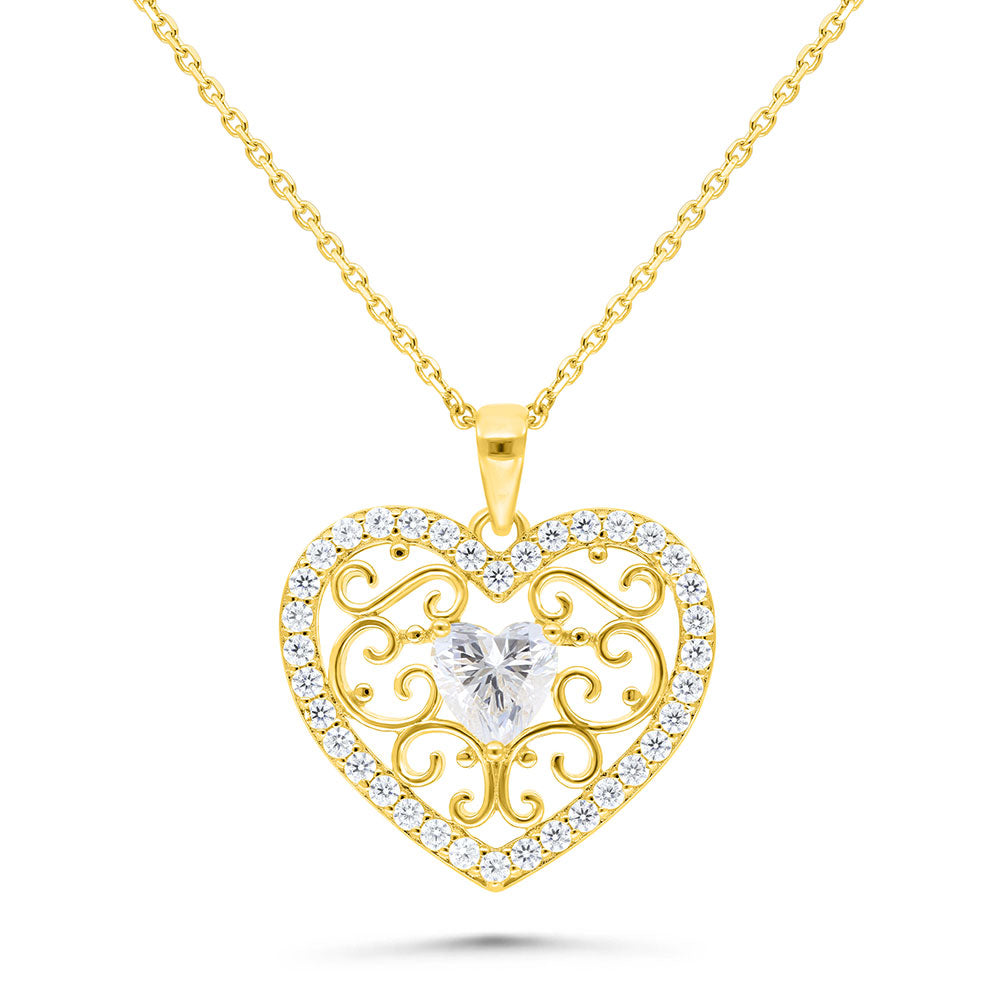 Sterling Silver 925 Necklace Gold Plated Embedded With White Zircon