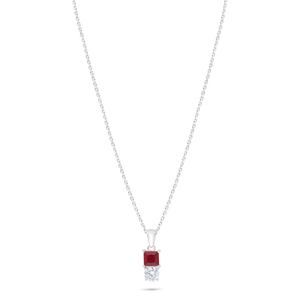 Sterling Silver 925 Necklace Rhodium Plated Embedded With Ruby Corundum And White Zircon