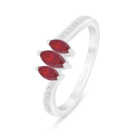 خاتم من الفضة الخالصة عيار 925 مطلي روديوم مرصع ياقوت كروندوم و فص ابيض