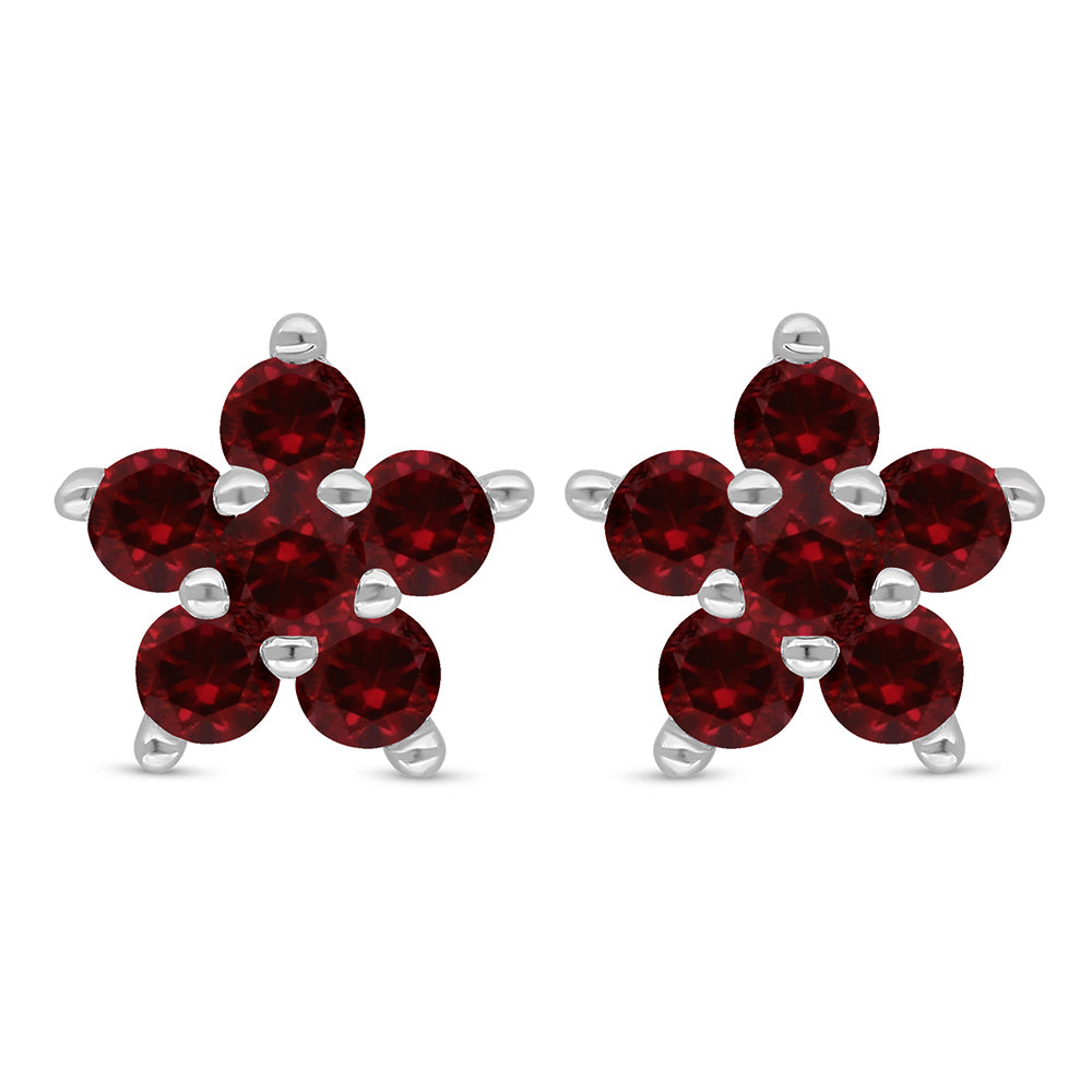 Sterling Silver 925 Earring Rhodium Plated Embedded With Ruby Corundum