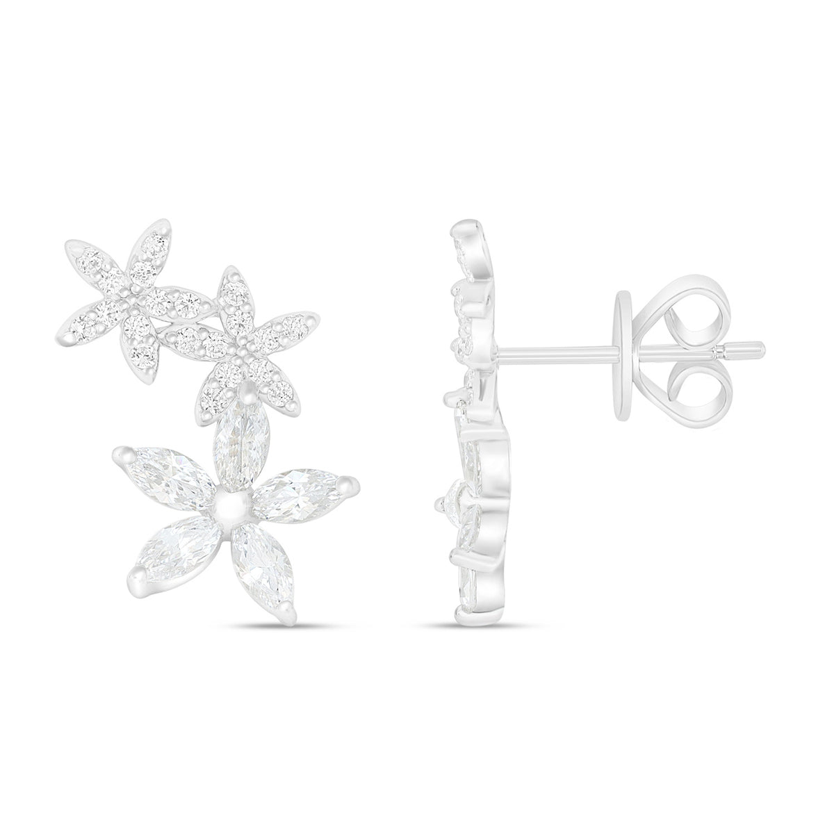 Sterling Silver 925 Earring Rhodium Plated Embedded With White Zircon