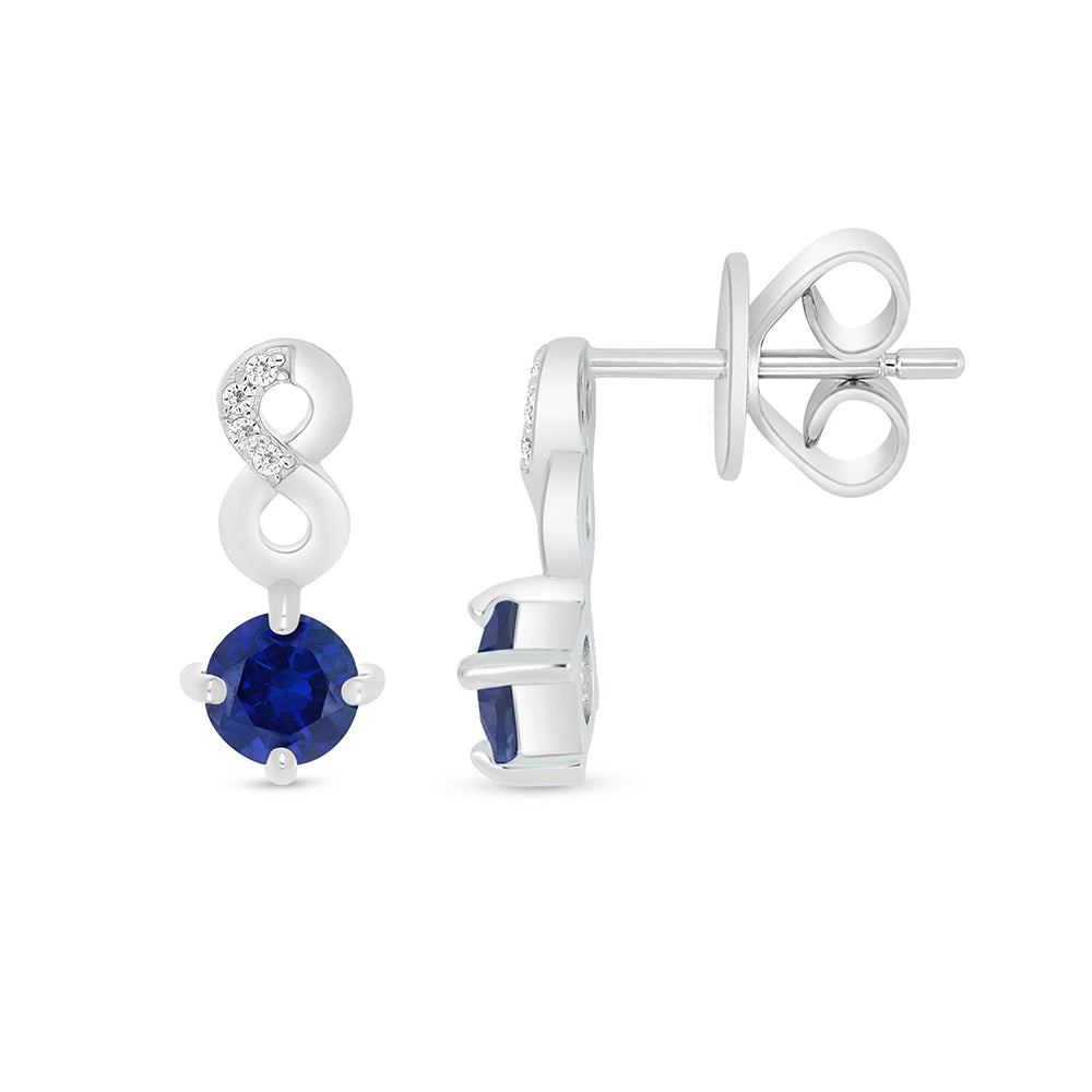 Sterling Silver 925 Earring Rhodium Plated Embedded With Sapphire Corundum And White Zircon