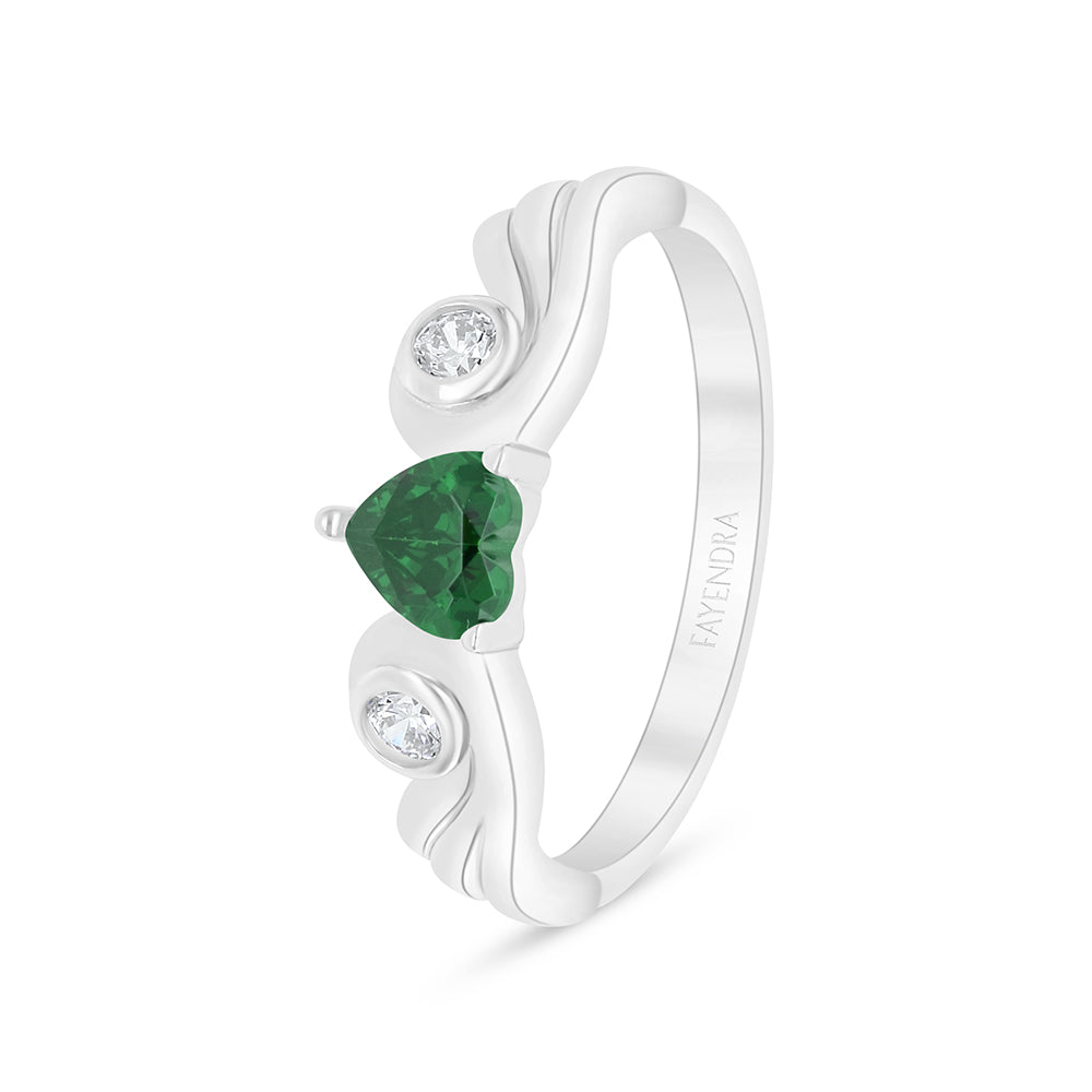 Sterling Silver 925 Ring Rhodium Plated Embedded With Emerald Zircon And White Zircon