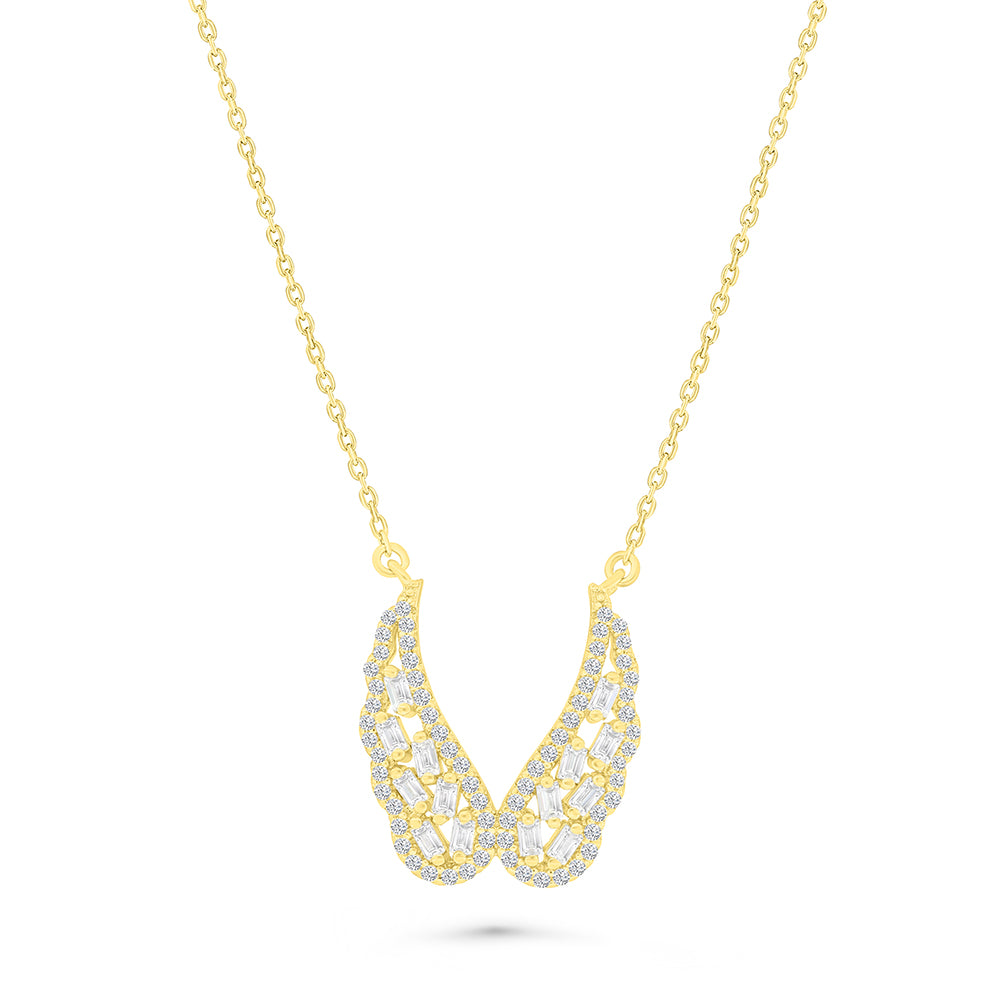 Sterling Silver 925 Necklace Golden Plated Embedded With White Zircon