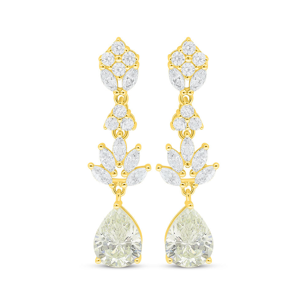 Sterling Silver 925 Earring Golden Plated Embedded With Diamond Color And White Zircon