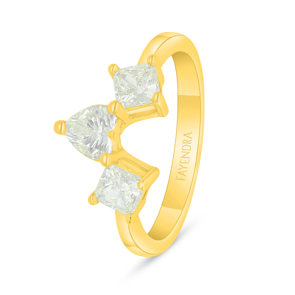 Sterling Silver 925 Ring Golden Plated Embedded With Yellow Diamond