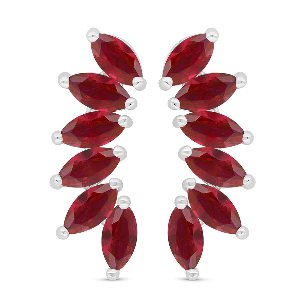 Sterling Silver 925 Earring Rhodium Plated Embedded With Ruby Corundum