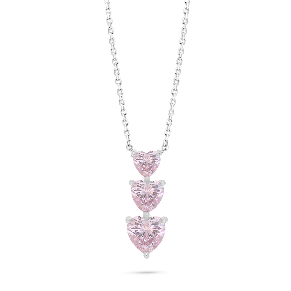 Sterling Silver 925 Necklace Rhodium Plated Embedded With Pink Zircon And White Zircon
