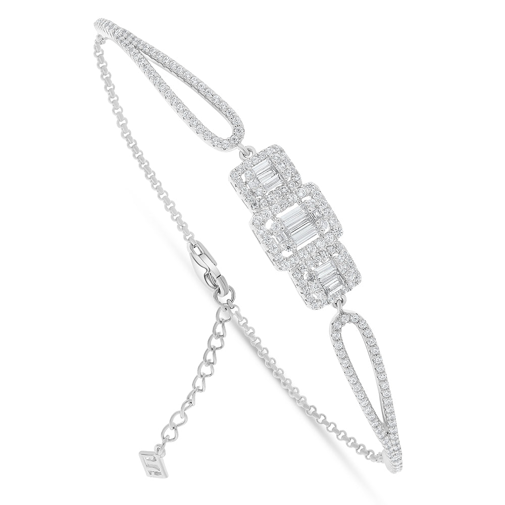 Sterling Silver 925 Bracelet Rhodium Plated Embedded With White Zircon