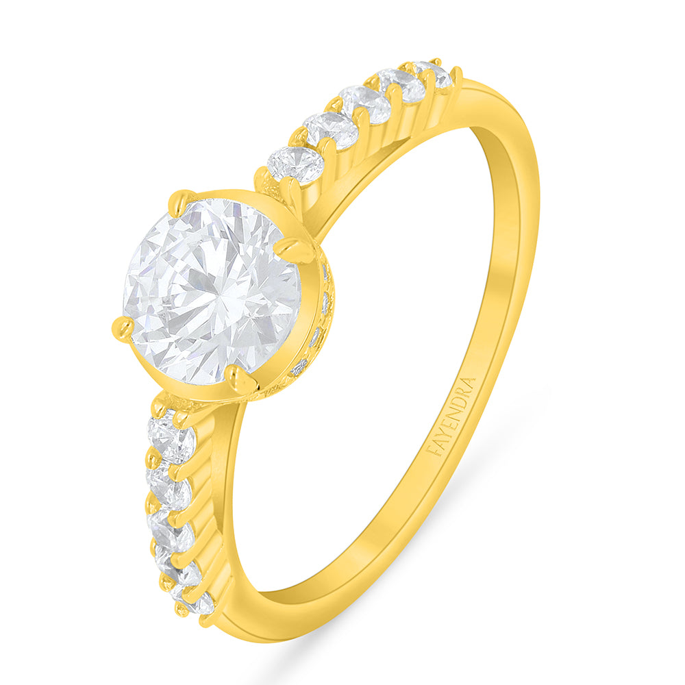 Sterling Silver 925 Ring Golden Plated Embedded With White Zircon