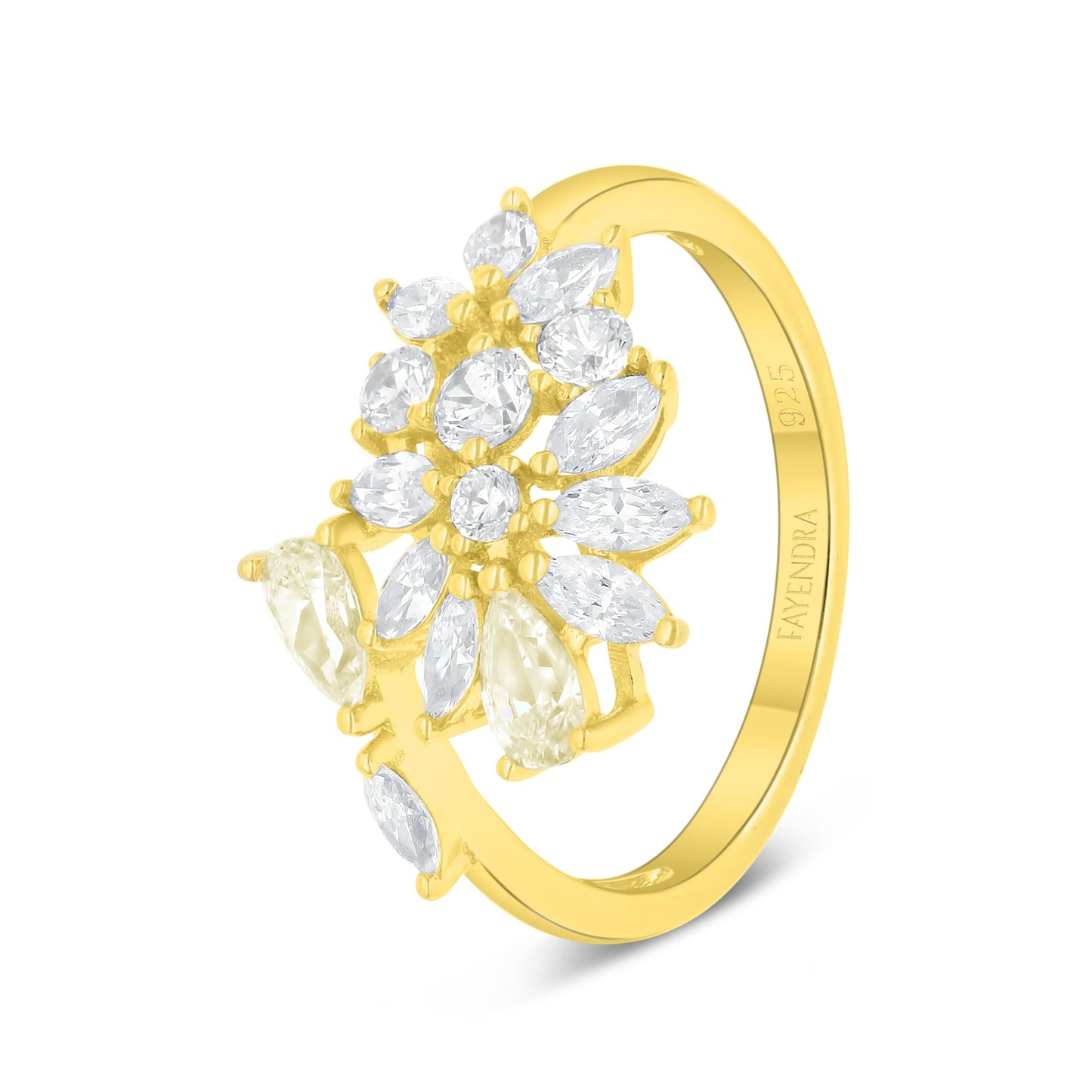 Sterling Silver 925 SET Golden Plated Embedded With Yellow Diamond And White Zircon