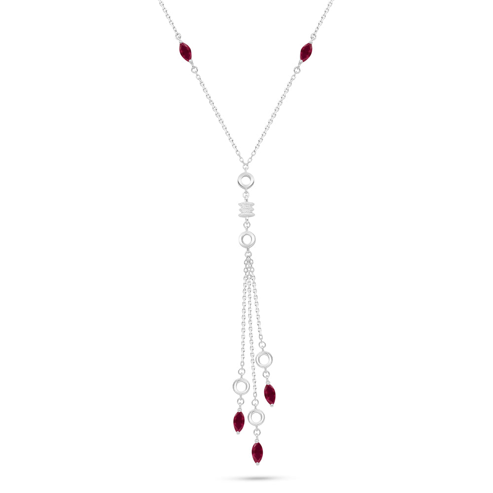 Sterling Silver 925 Necklace Rhodium Plated Embedded With Ruby Corundum