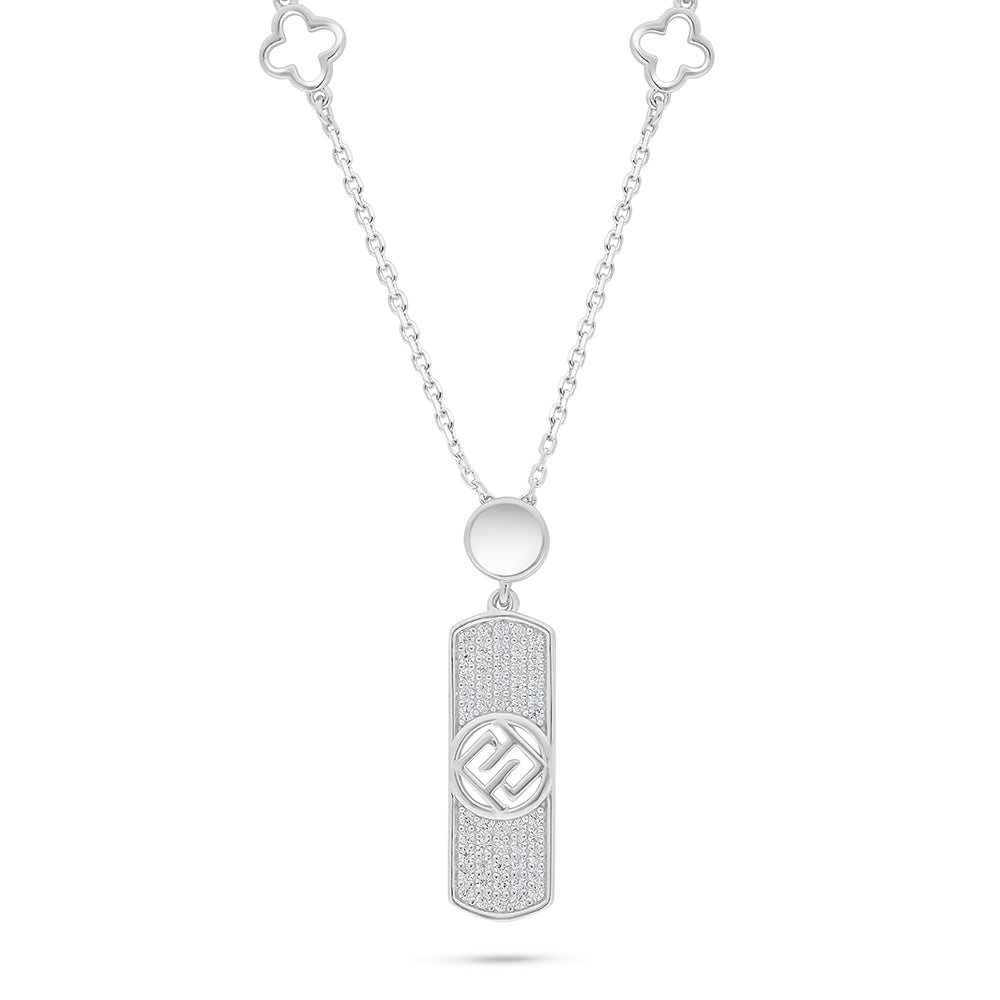 عقد من الفضة الخالصة عيار 925 مطلي روديوم مرصع فص ابيض