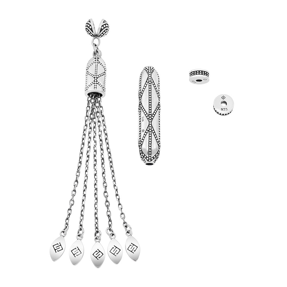 Rosary Accessories Set (Minaret, Tassel And 2 Spacers) 925 Oxidized Silver