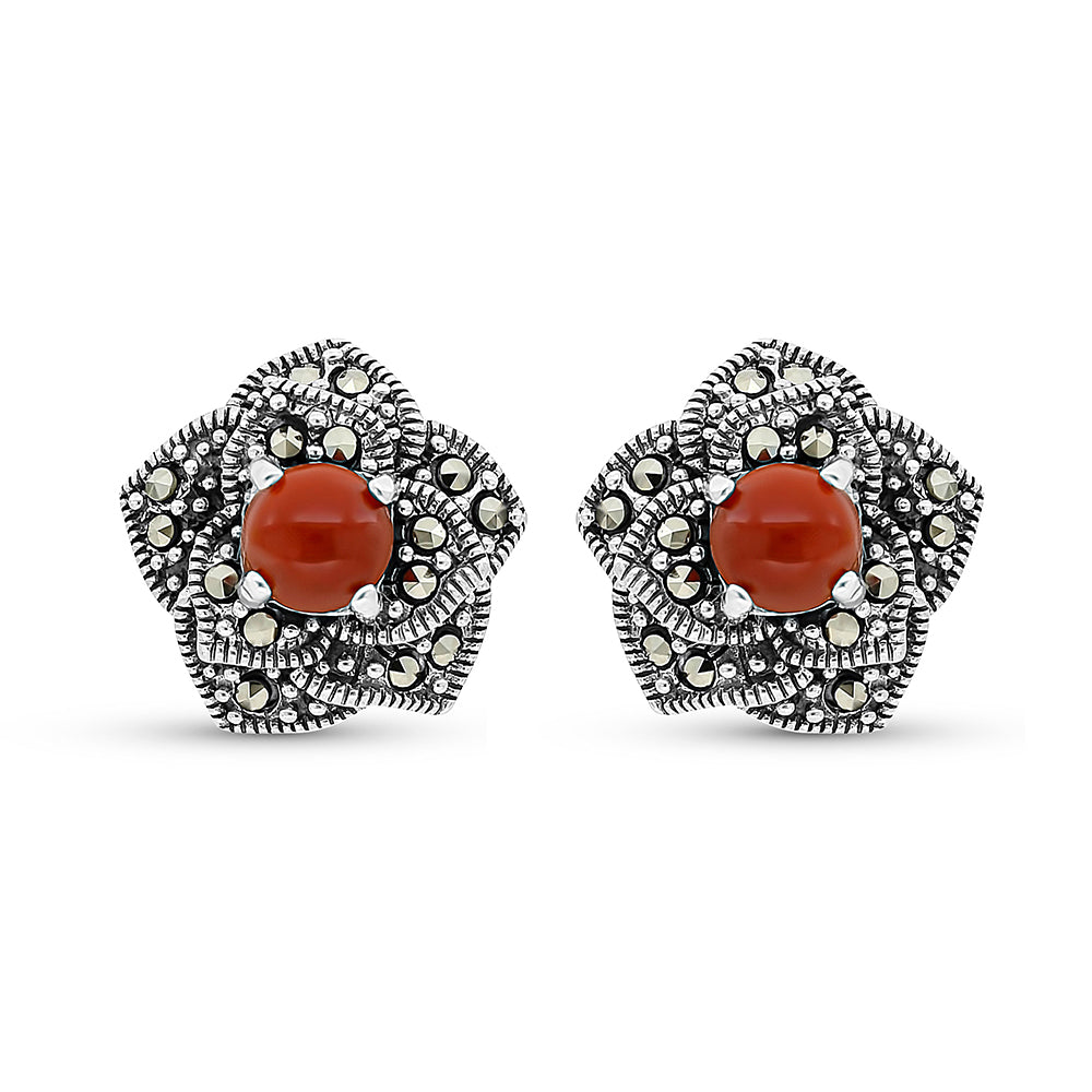 اقراط من الفضة الخالصة عيار 925 مرصعه احجار عقيق طبيعي و ماركسايت