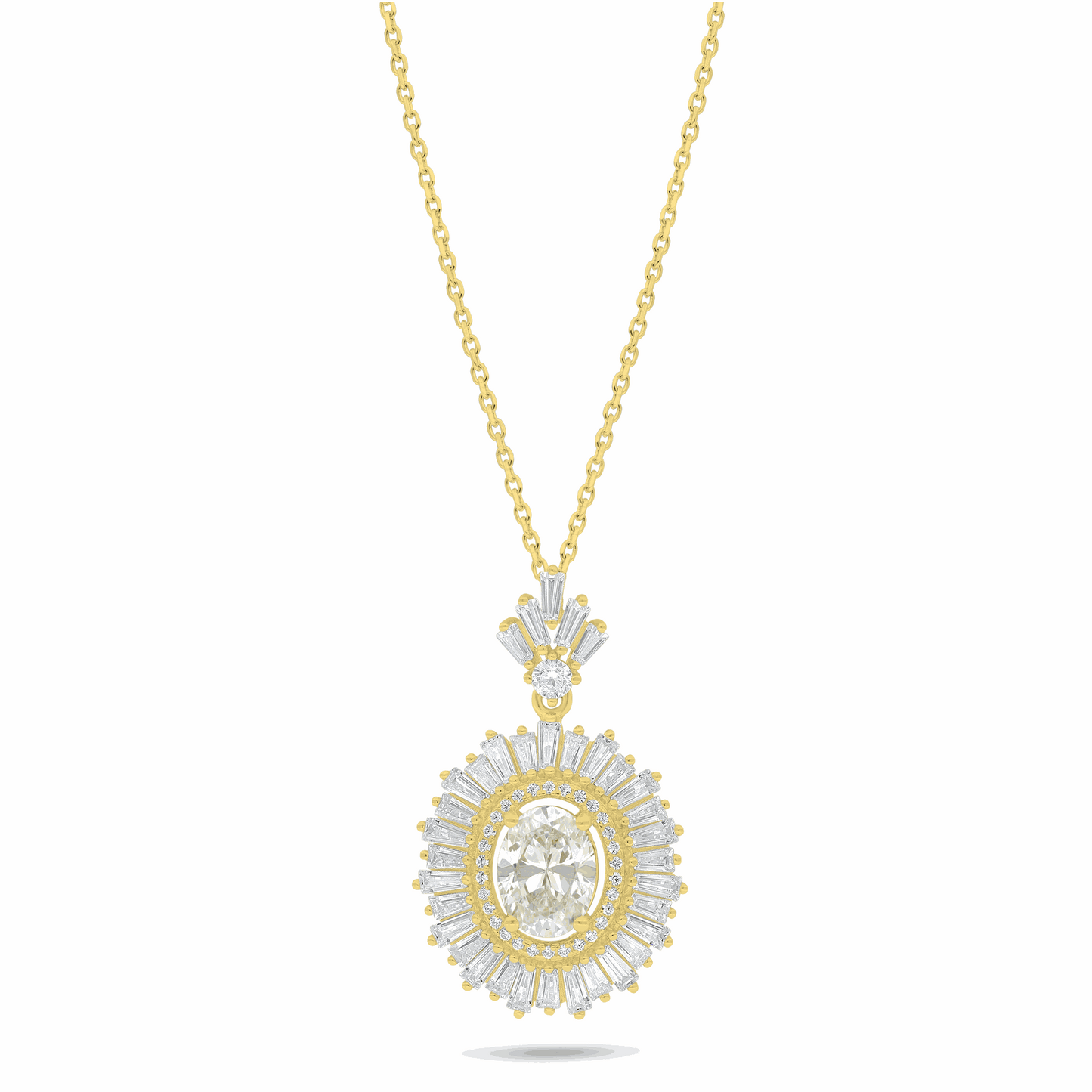 Sterling Silver 925 Necklace Golden Plated Embedded With Diamond Zircon And White Zircon
